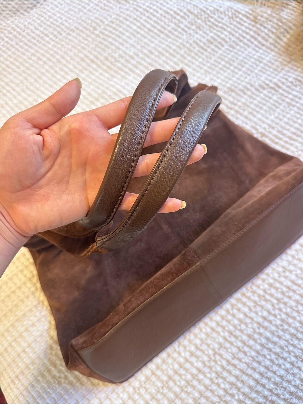 Brown Genuine Suede Tote Shoulder Bag - Picture 6 of 10